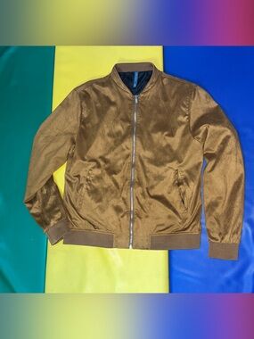 Zara Brown Suede-Style Bomber Jacket XXL runs small